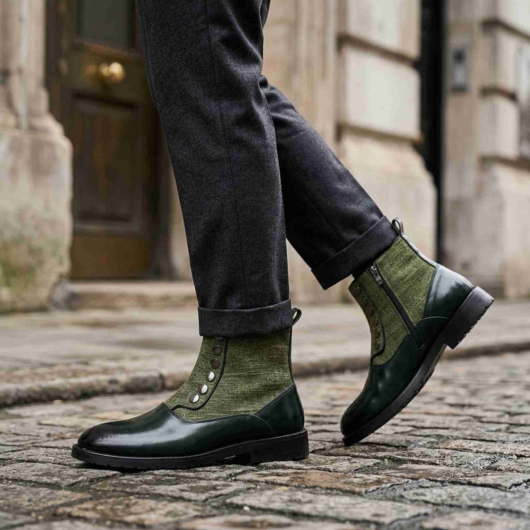 mens green dress boots ZZQTBCDKY Men's Chelsea Lace-Up Design with Side Zipper, Non-Slip Sole Boots for Business Casual, Formal, Daily Wear, Size: 7, us-size-14
