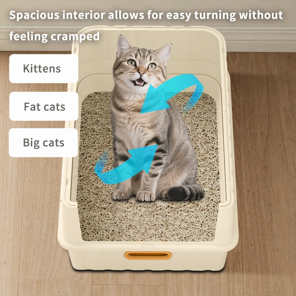 Cat Litter Box + Mat, Drawer-Style Enclosed Large Odor-Control Kitty Toilet with Pull-Out Tray, for Kittens, Big Cats & Multi-Cat Homes, White