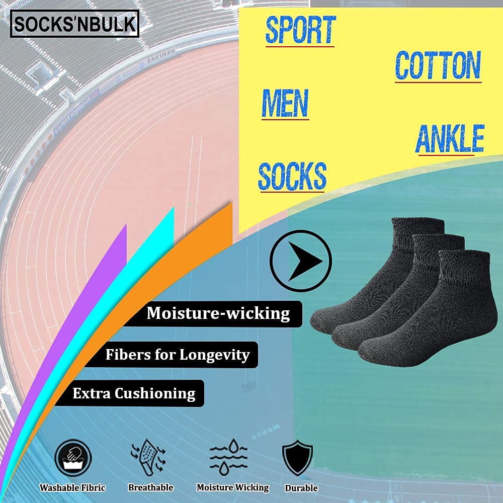 SOCKS'NBULK 60 Pairs Wholesale Bulk Sport Cotton Mens Crew, Ankle Socks, Value Deal, Size 10-13 (Mens - Black Ankle)