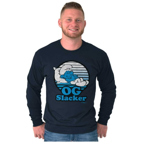 Lazy Smurf OG Slacker Sleepy Naps Long Sleeve TShirt Men Women Brisco Brands S
