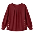 thumbnail image 4 of ClodeEU Women's Crew Neck Long Sleeve Side Button Split Tops,Casual Loose Solid Color Pullover Shirts ,Women's Plus S, 4 of 6