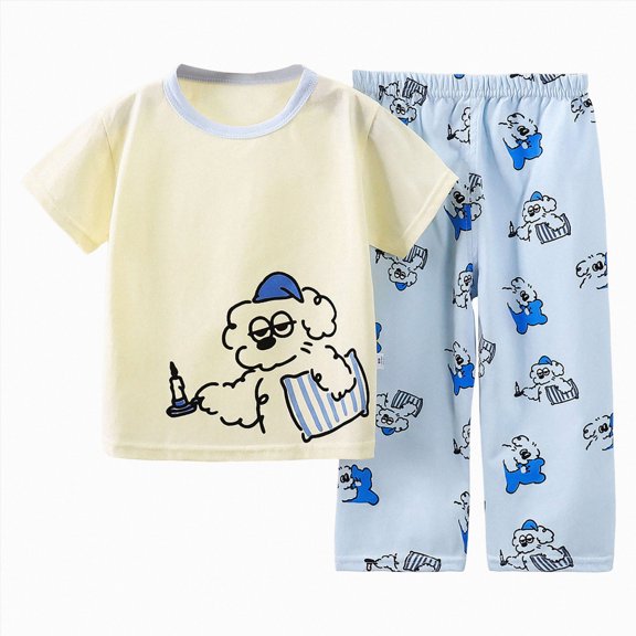 Nwiuh Little Girl Pajamas Pajamas for Big / Teen Girls – Cute Summer 2-Piece Short Sleeves Shirt & Pants PJs Play Set (Sky Blue, 6-12 Months)