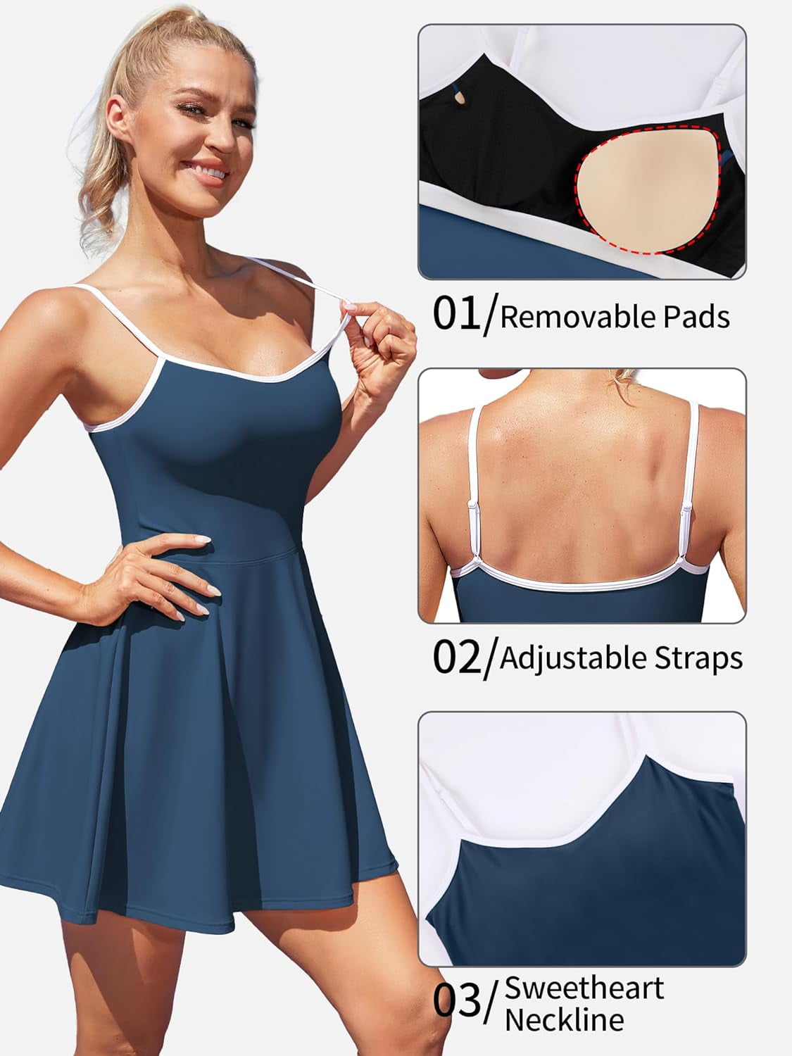 ALove Womens Tennis Outfit Sports Dress with Shorts Tennis Dress Workout Adjustable Exercise Workout Athletic Golf Exercise Dress