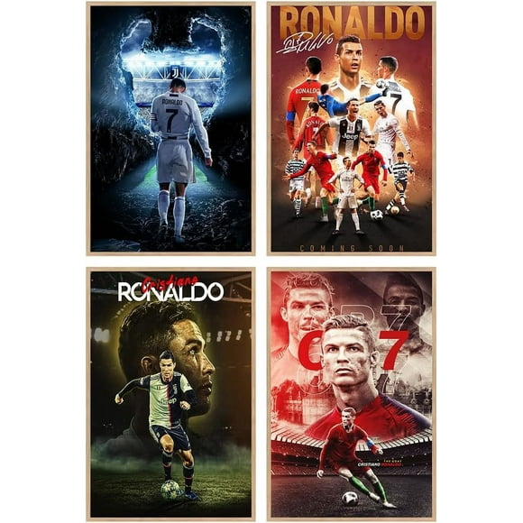 Soccer Superstar Poster Cristiano Ronaldo Canvas Wall Poster Living Room Bedroom Gym Fan Gift Poster Souvenir Decoration Suitable for Teenagers Decorating Dormitory Set of 4 Unframed 08 in. X 12 in.