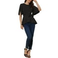 thumbnail image 2 of INSPIRE CHIC Women's Split Half Sleeve Crew Neck Belted Knot Drap Casual Peplum Blouse, 2 of 5