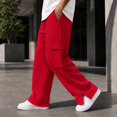thumbnail image 5 of Nestiefly Cargo Sweatpants for Men with Pockets Casual Fleece Wide Leg Baggy Pants Elastic Waist Drawstring Jogger Sweat Pants Red S, 5 of 7