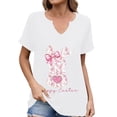 thumbnail image 1 of Corto para las Mujeres Casual Verano 2025 Pascua Impresión V-Cuello Camiseta, Ligero 95% Poliéster 5% Spandex Top para Toda la Temporada Hogar Y Diario, 1 of 7