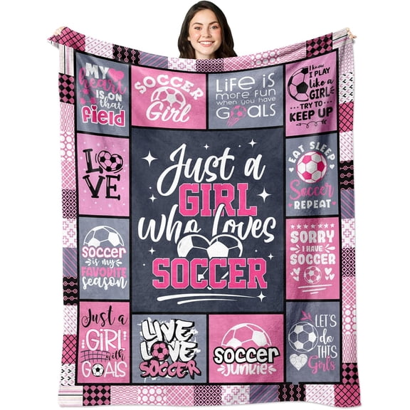 Soccer Gifts for Girls - Soccer Blanket for Girls 60"x50" - Soccers Stuff for Girl - Team Gifts for Soccers Lovers/Players/Teen Girl
