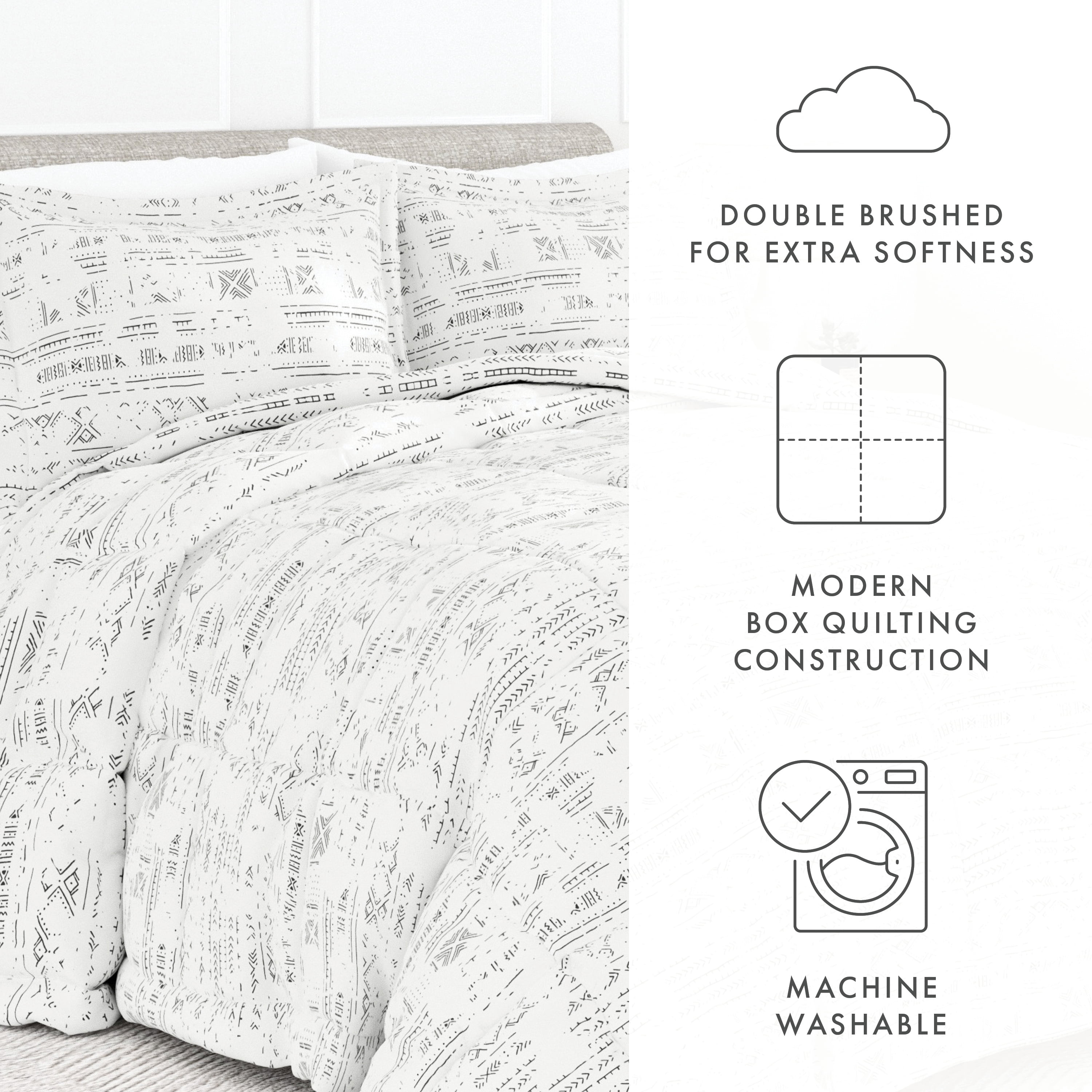 Noble Linens 3-Piece Light Gray Distressed Field Print Comforter Set, Full/Queen