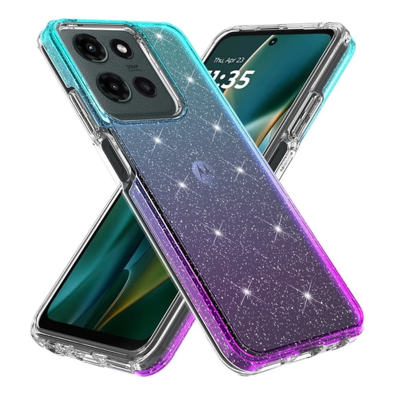 Rosebono Compatible With Motorola Moto G Play 2026 Case / Motorola Moto G 2026 Case, Hybrid Glitter Sparkle Transparent Colorful Gradient TPU Skin Cover Protection Case (Teal/Purple)