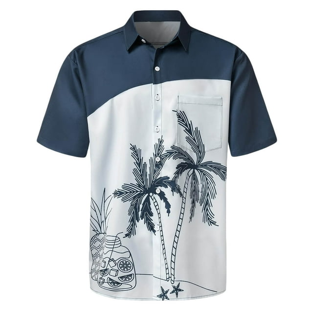 Camisas de Lino para Hombres, Manga Corta Camisa de Boliche Vintage con Cuello Cubano, Botón de Verano de Playa Casual