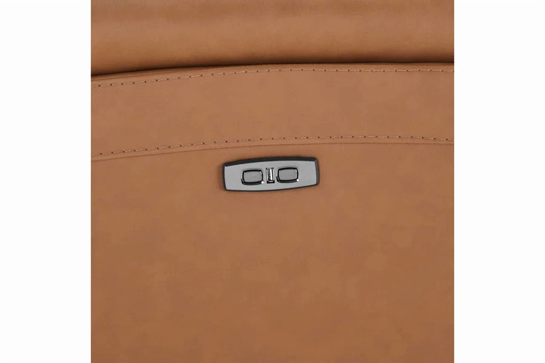 Spruce & Spring Premium Genuine Leather Swivel Gliding Power Recliner 1 Piece Indoor Use Brown Fabric