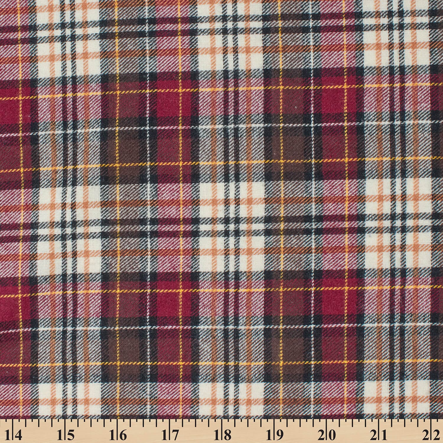 Flannel Brushed Hypoallergenic Cotton Tartan Plaid Geometric Simon Yarn Dyed Fabric By The Yard For Sewing Apparel, Accessories, & Décor - Burgundy / Beige (10 Yards)