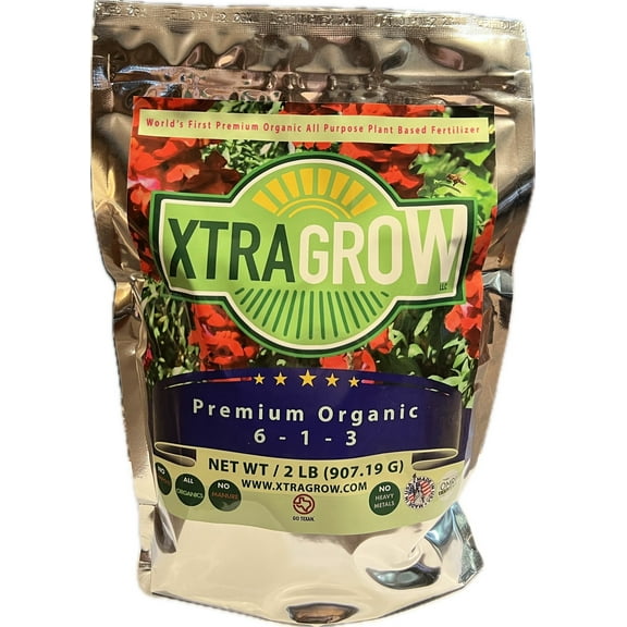 XtraGrow Premium Organic Plant Based Fertilizer 6-1-3 Two Lbs. Hand Crafted high nutrition density