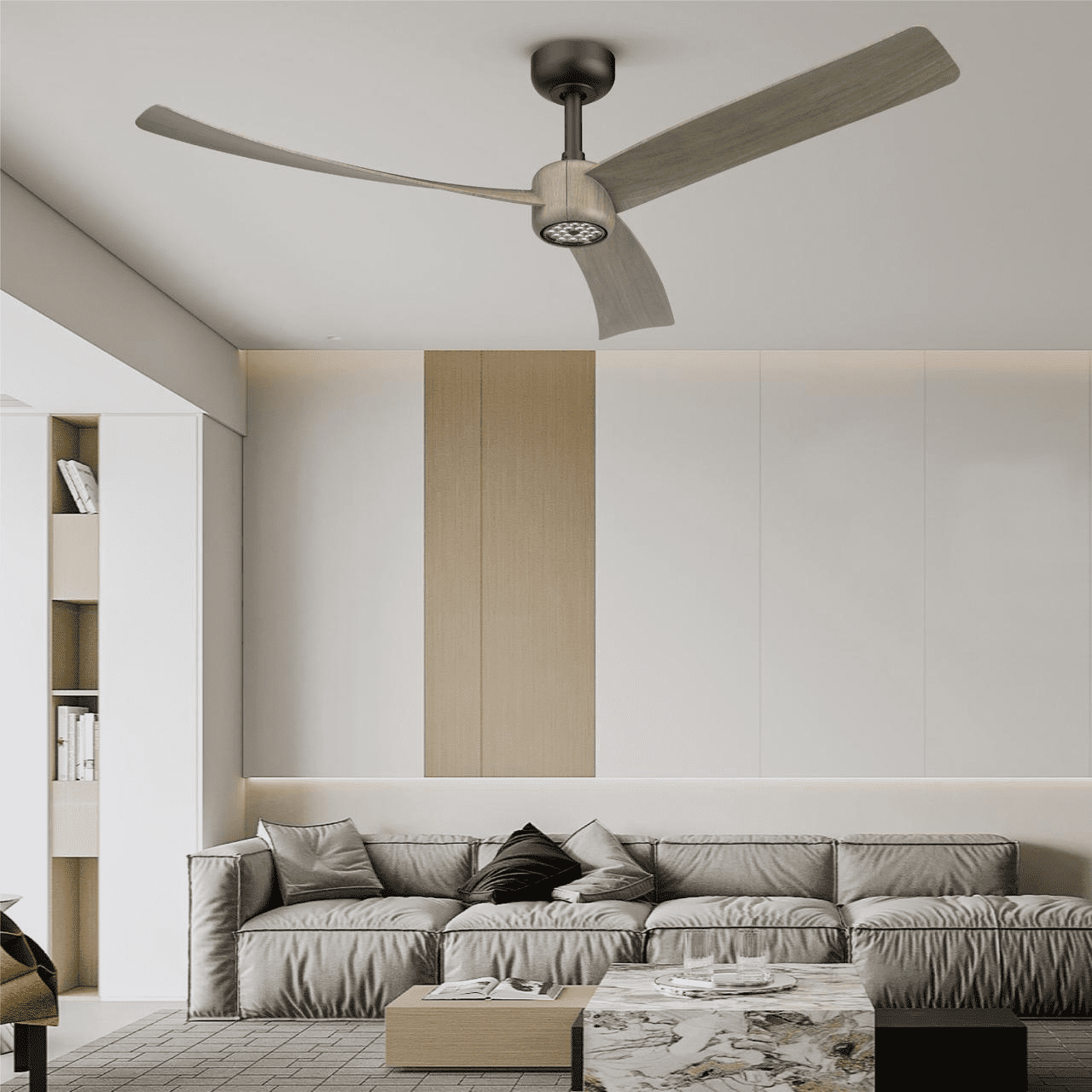 52 Inch Modern Ceiling Fan with Lights, 3 Blades Black Walnut Finish, Reversible DC Motor, 3000-6500K Dimmable LED Light, Timer & Remote Control for Living Room Bedroom Kitchen