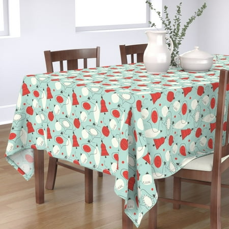 

Cotton Sateen Tablecloth 70 x 144 - Vintage Aqua Christmas Holidays Ornaments Bells Print Custom Table Linens by Spoonflower