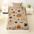 thumbnail image 3 of Feelyou Happy Halloween Pumpkin Twin Sheets, Spooky Coffee Maple Leaf Bedding, Khaki, 3pcs, 1 Flat Sheet, 1 Fitted Sheet and 1 Pillowcase, 3 of 5