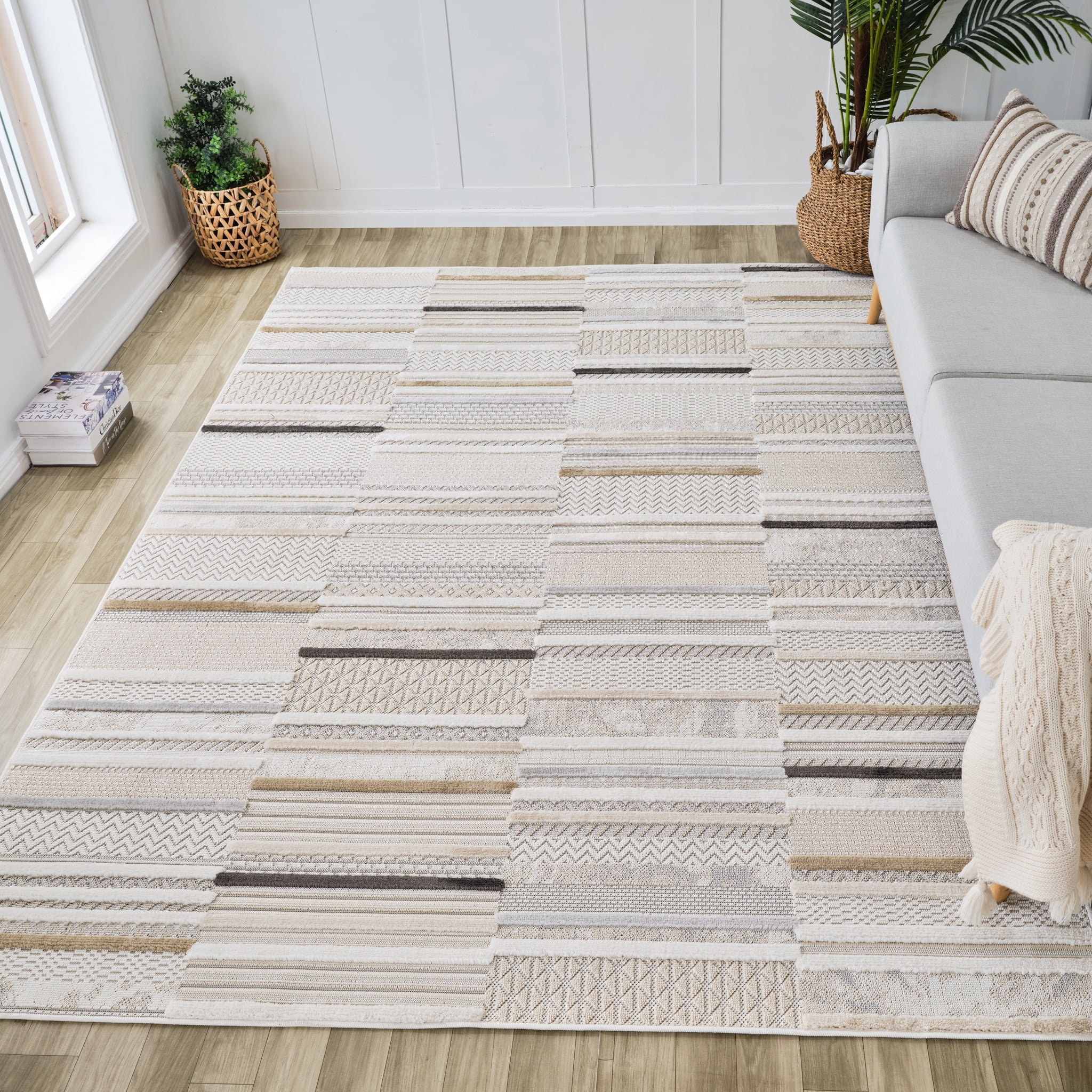 Rug Branch Maison Modern Indoor Area Rug, Beige Cream, Abstract - Living Room, Bedroom, Dining Room, and Kitchen