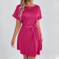 thumbnail image 3 of Plus Size Women's Casual Short Sleeve Dress With Bow Belt Round Neck Flowy Comfortable Party Vacation Spring Fall Everyday Wear, 3 of 6