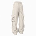 thumbnail image 6 of Women’s Parachute Cargo Pants Wide Leg High Waisted Elastic Drawstring Lightweight Baggy Joggers Pockets Casual Spring Fall Outdoor Hiking Pants Beige, 6 of 7