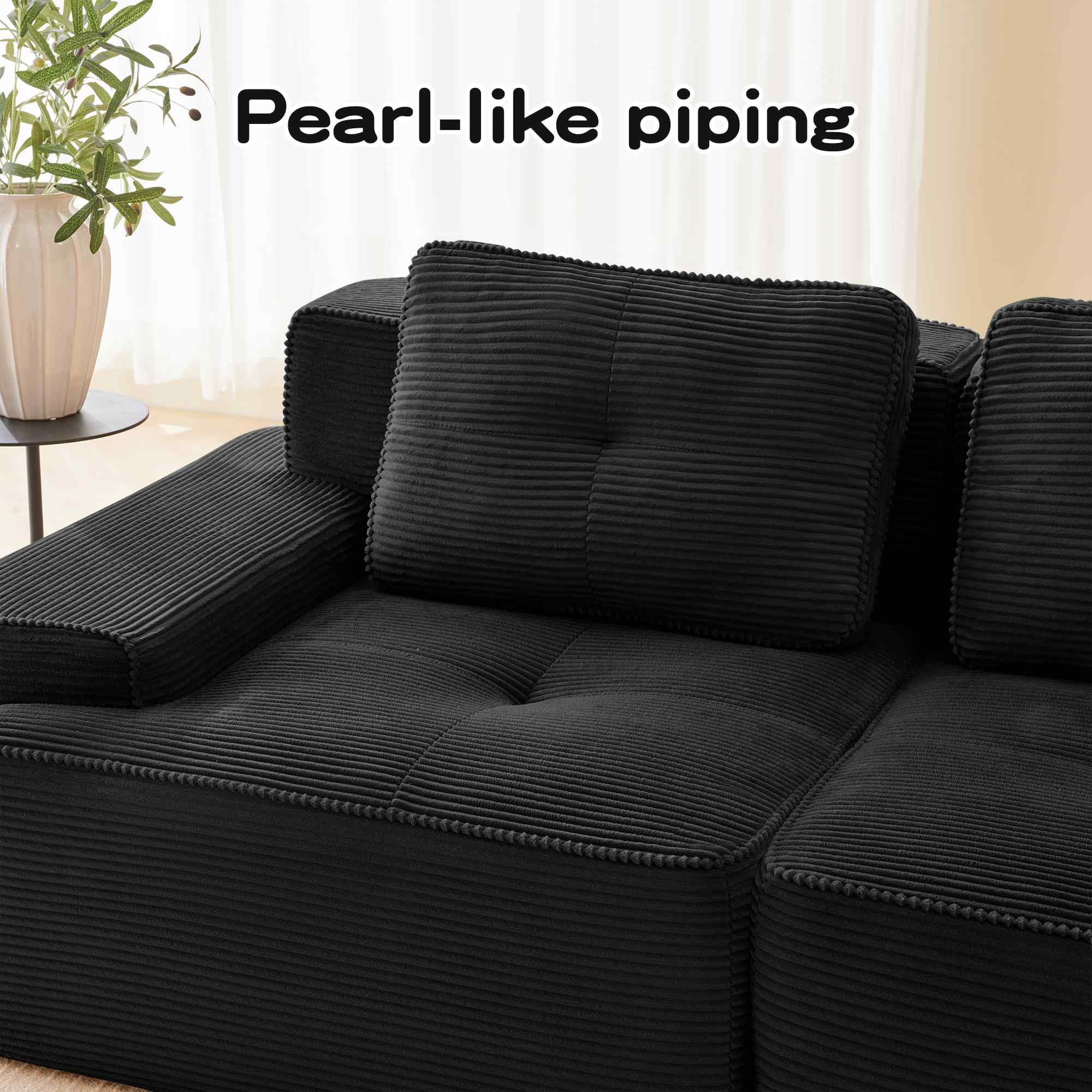FFH 80" Corduroy Loveseat Modular Cloud Couch Sectional Sofa for Living Room (Black, 2 Seater)