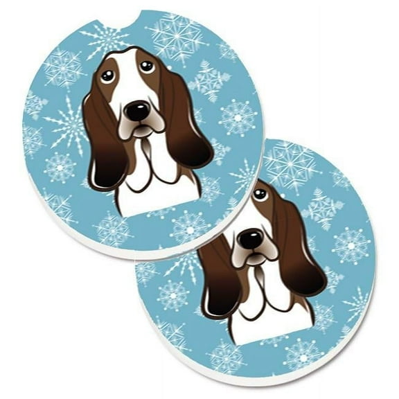 Snowflake Basset Hound Set of 2 Cup Holder Car Coaster