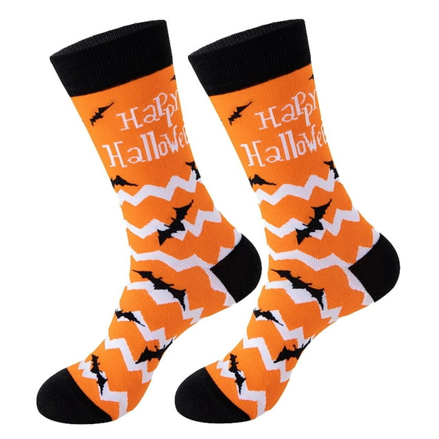 Orange Socks Halloween Socks for Women Girls Bats Print Colorful Pattern Novelty Cute