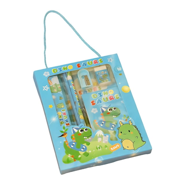D 6 Pc Student Stationery Set Back To School Supplies For Kids Kindergarten Class Reward With Pencil Eraser Sharpener Ruler Notebook 7.1X5.5X0.6 Inches