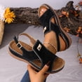 thumbnail image 4 of YgkuHd Women's Casual Wedge Sandals Fish Mouth Open Toe Suede-Like Upper with Metal Buckle Detail Slingback Strap Black,9, 4 of 9