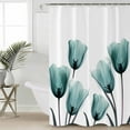 thumbnail image 2 of 72x78 Inch Shower Curtain Turquoise White Tulip Bathroom Decor Waterproof Fabric Bathtub Bath Curtains Decorative Spring Plant Leaf Flower Floral Extra Long Shower Curtain Set with Hooks, 2 of 6