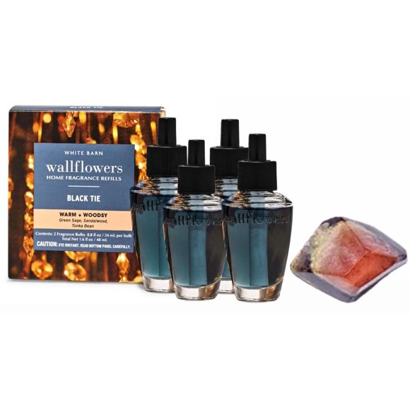 Black Tie - White Barn Bath/Body Work - 4 Pack Wallflowers Home Fragrance Refills 0.8 fl oz / 24 mL and Stone Soap Natural (Packaging May Vary)