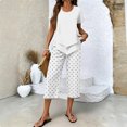 thumbnail image 2 of Women's Leaf Print Two-Piece Set, Asymmetric Top with Wide-Leg Cropped Pants, 2 of 6