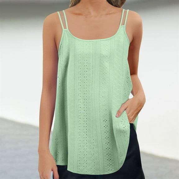 Scoop Neck Tank Tops for WomanSleeveless Loose Fit Tank Top - Casual Embroidery Blouse, Sexy & Cute Summer Tops