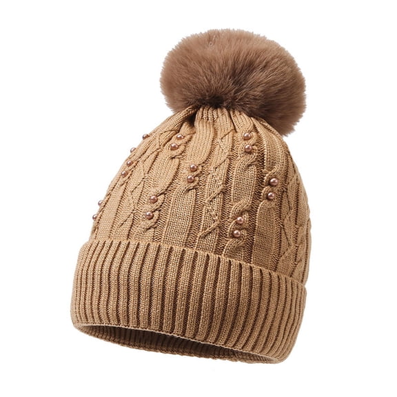HNMKIU Hats Winter Knitting Thickened Warm Knitted Hat Female Face Show Small Ear Protector Cold Hat Casual Pullover Hat Khaki,One Size