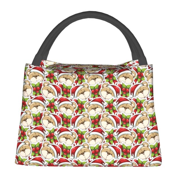 Easygdp Christmas Hat bear Bolsa de Almuerzo Insulada Reutilizable, Bolsa de Mano y Bandolera para Oficina, Trabajo, Viajes