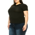 thumbnail image 3 of Women's Plus Size Short Sleeve Top with Puff Sleeves Lace Accent Round Neck, 3 of 5