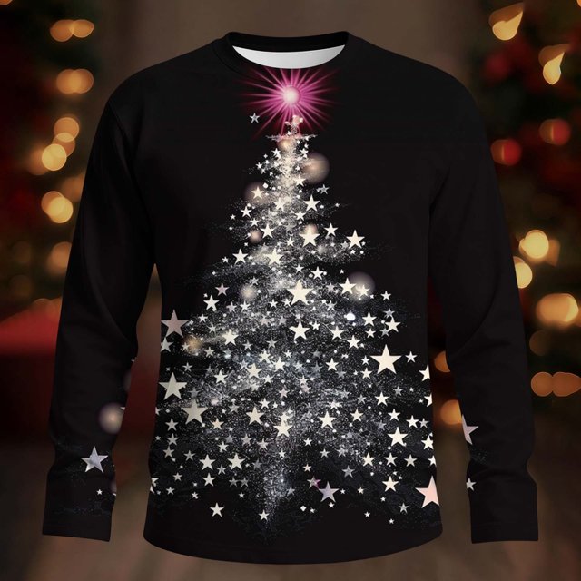 Amzcrzy Sudadera Para Hombre, Con Estampado Navideño, Informal, De Manga Larga Y Cuello Redondo, Color Negro, Talla Xs
