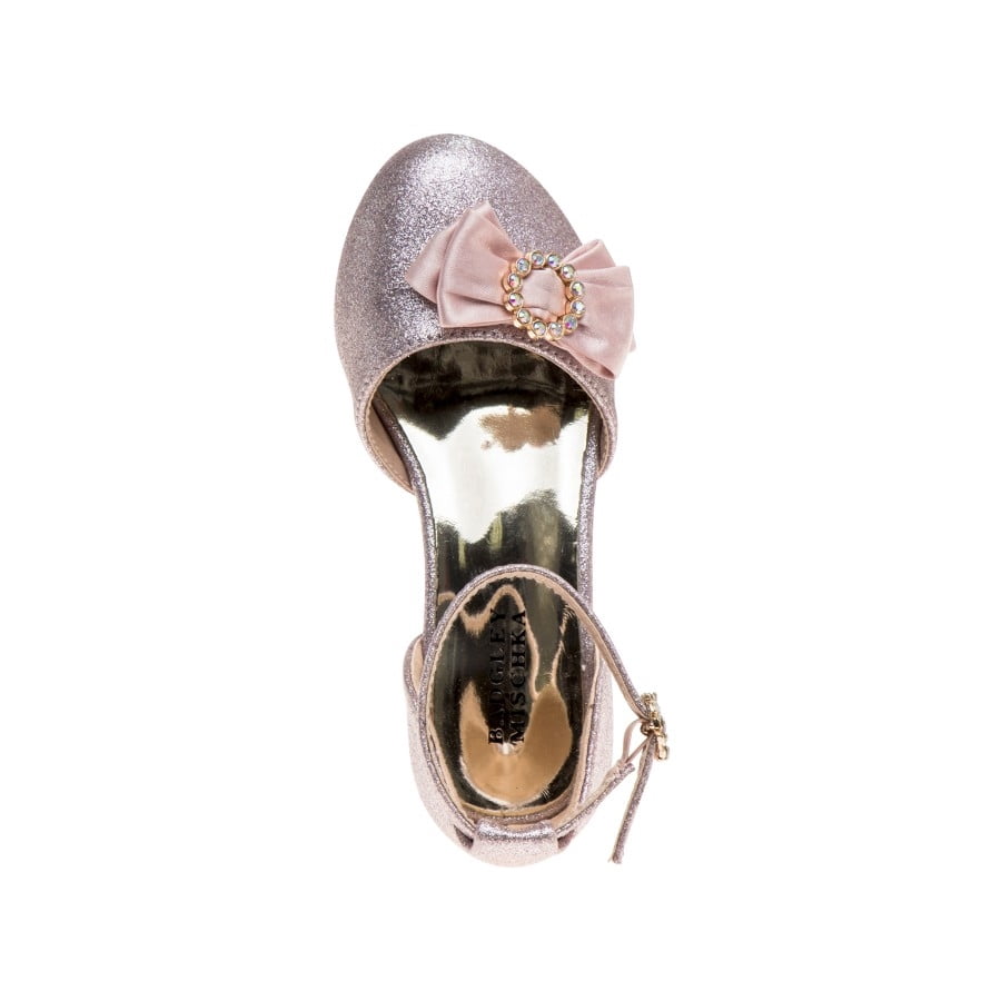 Badgley Mischka Little Kids Girls Low Block Heel Dress Shoes with Bow - Pink Glitter, 11