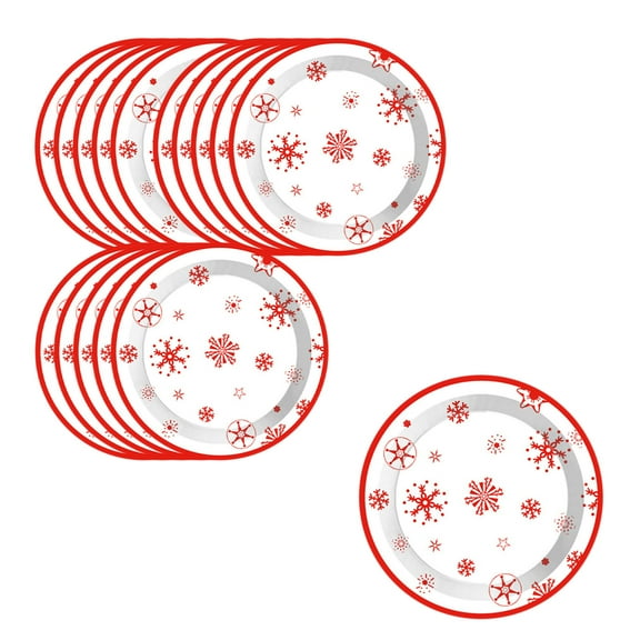 Luoshdecor 16Pcs Christmas Paper Plates,9in Red White Disposable Snowflakes Xmas Tree Paper Plates for Winter Holiday Dinner Party Supplies