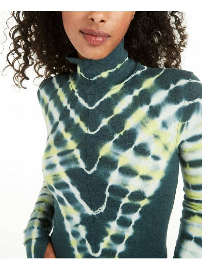 FREE PEOPLE Womens Green Tie Dye Long Sleeve Turtle Neck Top L