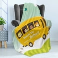 thumbnail image 4 of School Bus Soft Flannel Fleece Throw Blanket, Back to School Lettering with Boys and Girls Smiling Waving Happy Faces, Cozy Plush for Indoor and Outdoor Use, 50" x 60", Multicolor, by Ambesonne, 4 of 5