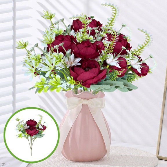 Multicolor Artificial Flowers Bouquet - 31cm Plastic Fake Flowers for Home Office Decor | 1 Piece