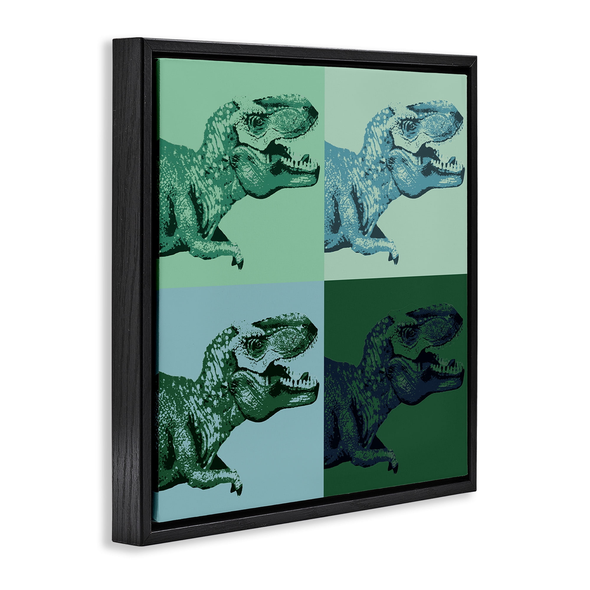 Stupell Industries Vintage Roaring T-Rex Dinosaur Animals & Insects Painting Black Floater Framed Canvas Art Print Wall Art, 25 x 25