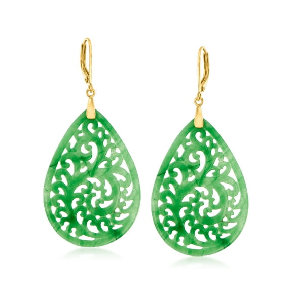 Ross-Simons Carved Jade Teardrop Earrings in 18kt Gold Over Sterling, Women's, Adult