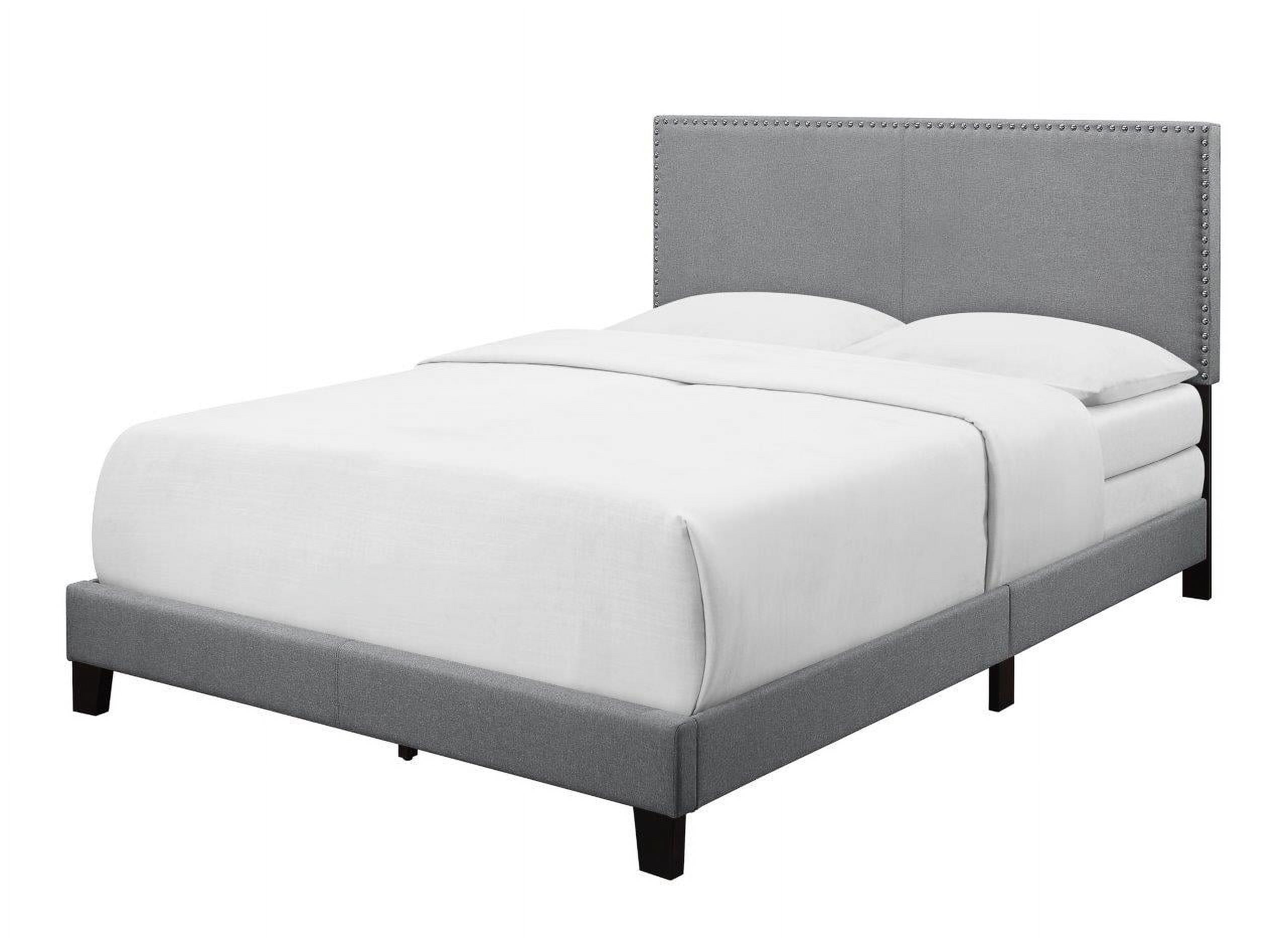 Home Design Ace King Nailhead Trim Linen Upholstered Bed Frame with Solid Wood Frame and Silver Nailhead, Light Gray, Easy assembly