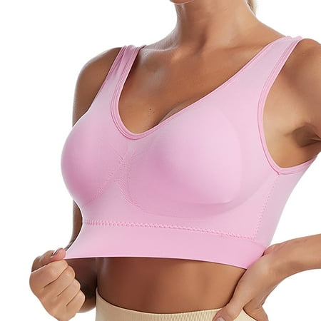 KDFJPTH Women S Bra Wire-Free Push-Up Underwear Solid Pink M