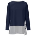 thumbnail image 4 of Womens Blouses, Round Neck Cotton Linen Longline Shirts Casual Elegant Long Sleeve Patchwork Tunic Tops Irregular Hem Vacation Travel Blouse Tshirts with Side Buttons M-5XL, 4 of 5
