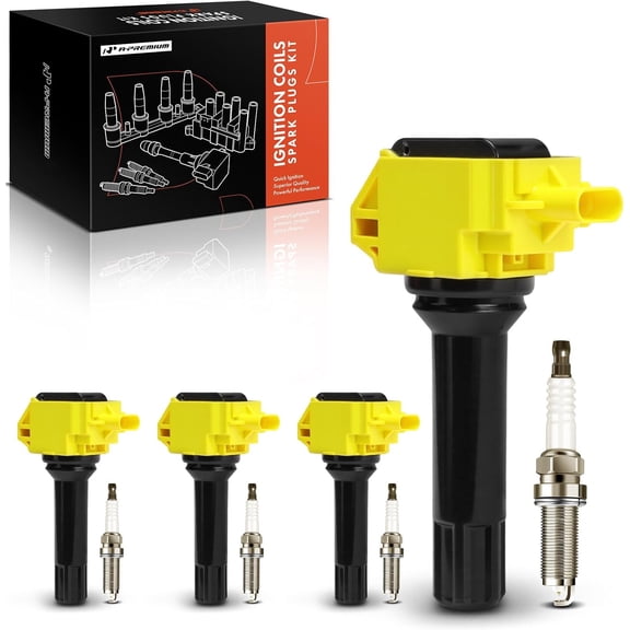A-Premium (Yellow) Set of 8 Ignition Coil Pack and Iridium Spark Plugs Compatible with Subaru Outback 2013-2014, Forester 2014-2016, Impreza 2013-2015, Legacy/XV Crosstrek 2013-2014, 2.0L 2.5L