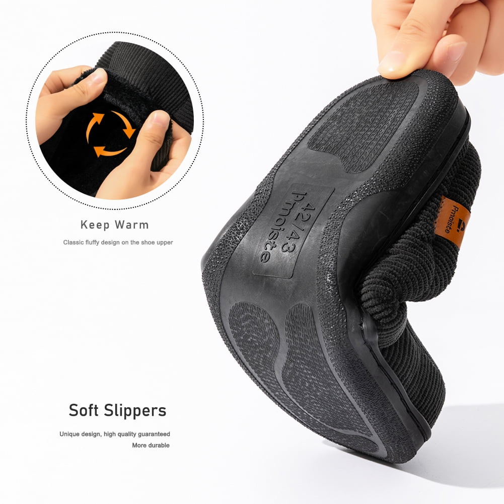 Pmoiste House Slippers for Men Stripes Splicing  Memory Foam Thermal Plush Comfy Non Slip Home Shoes