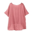 thumbnail image 5 of Summer Tops for Women 2025 Short Sleeve Crew Neck Linen Cotton Shirts Plus Size Gauze Casual Dressy Blouse Outfits, 2026 New Limit time off, 5 of 6